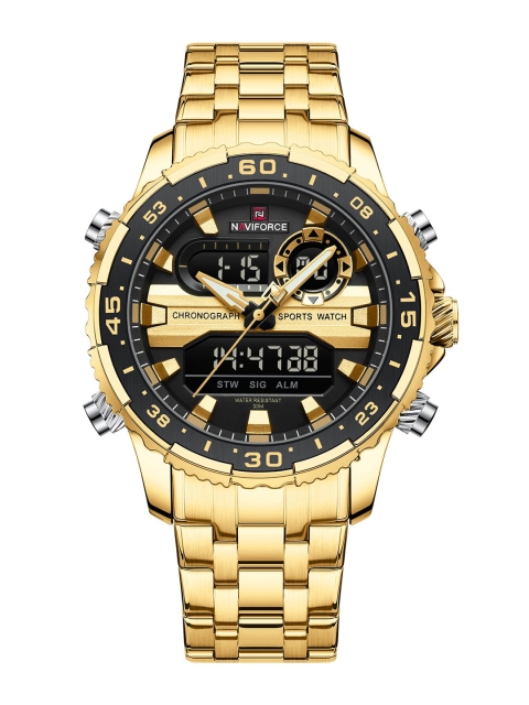 Naviforce Men Brass Dial & Stainless Steel Straps Analogue and Digital Multi Function Watch NF9234 GBG - Image 4