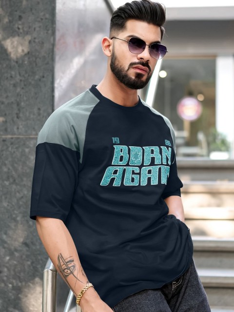 Maniac Men Typography Printed Round Neck Cotton Oversized T-Shirt