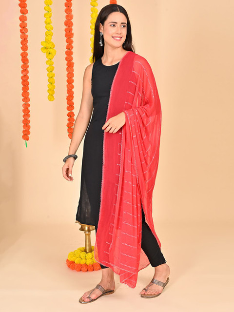 HELLA FASHIONS Striped Mukaish Sequence Embroidery Chiffon Dupatta - Image 4