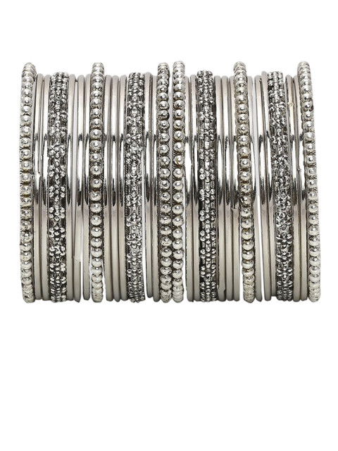 Sangria Set Of 30 Oxidised Floral Design Bangles - Image 3