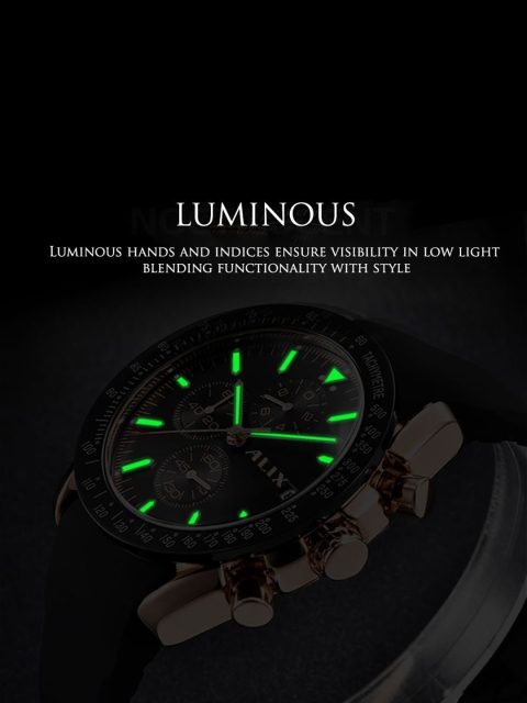 ALIX Men Brass Dial & Leather Straps Analogue Chronograph Watch AL3014L RGBBN - Image 6