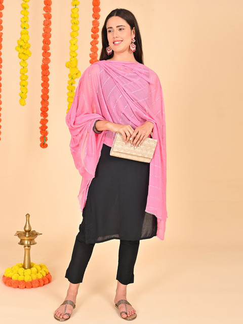 HELLA FASHIONS Striped Mukaish Sequence Embroidery Chiffon Dupatta - Image 7