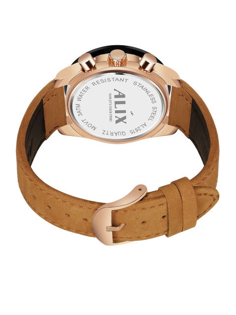 ALIX Men Brass Dial & Leather Straps Analogue Chronograph Watch AL3014L RGBBN - Image 3