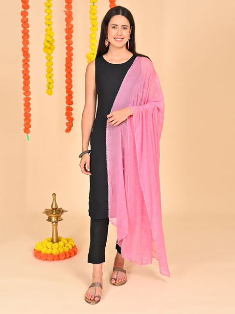 HELLA FASHIONS Striped Mukaish Sequence Embroidery Chiffon Dupatta - Image 2