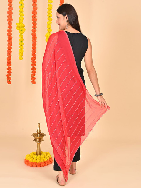 HELLA FASHIONS Striped Mukaish Sequence Embroidery Chiffon Dupatta - Image 5