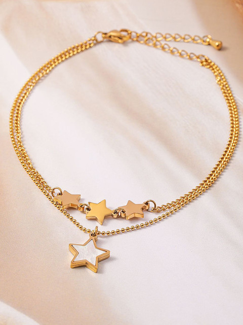 Rubans 18K Gold Plated Stainless Steel Tarnish-Free Waterproof Demi-Fine Star Charm Anklet
