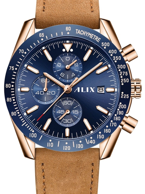ALIX Men Brass Dial & Leather Straps Analogue Chronograph Watch AL3014L RGBEBN - Image 4