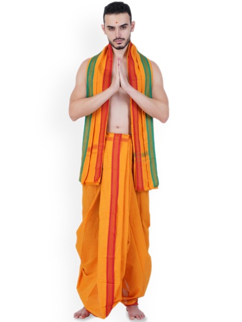 Ethazh Men Cotton Dhotis With Angavastram