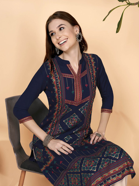 Anouk Ethnic Motifs Printed Mandarin Collar Straight Kurta