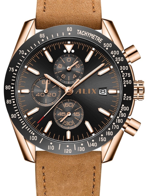 ALIX Men Brass Dial & Leather Straps Analogue Chronograph Watch AL3014L RGBBN - Image 4