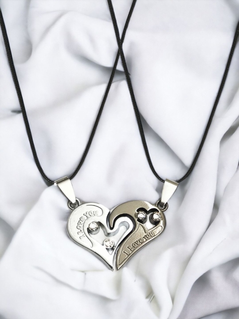 fabula Set Of 2 Heart Shaped Couple Pendants With Chains