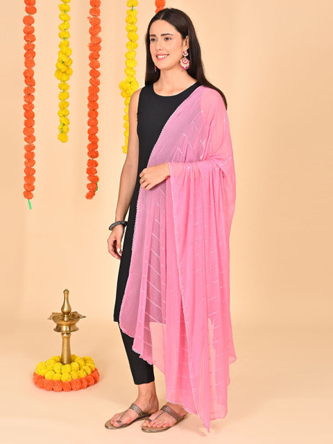 HELLA FASHIONS Striped Mukaish Sequence Embroidery Chiffon Dupatta - Image 4
