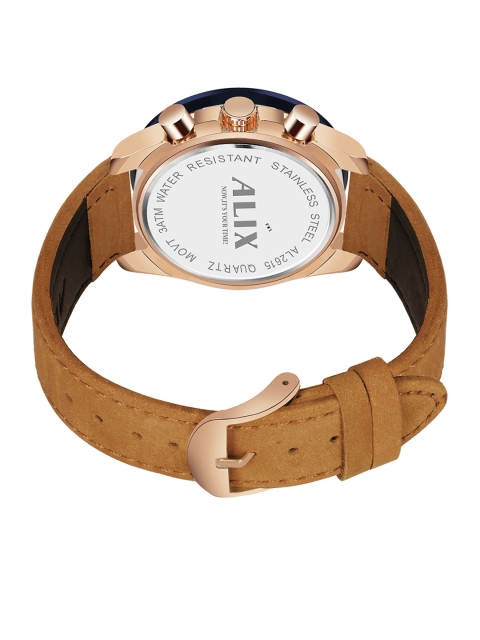 ALIX Men Brass Dial & Leather Straps Analogue Chronograph Watch AL3014L RGBEBN - Image 3