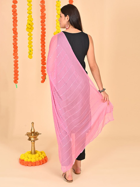 HELLA FASHIONS Striped Mukaish Sequence Embroidery Chiffon Dupatta - Image 5