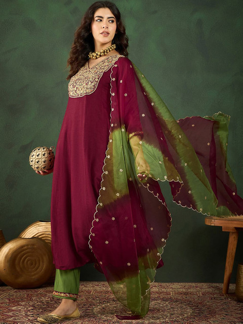 Sangria Embroidered A-Line Kurta Sets - Image 5