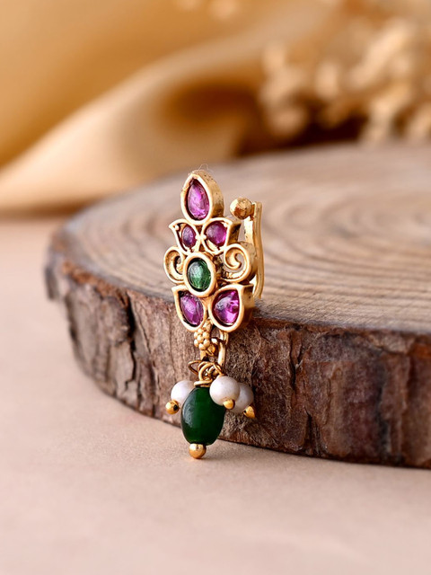 Voylla Gold-Plated Essentials Graceful Kundan Studded Stud Nosepin