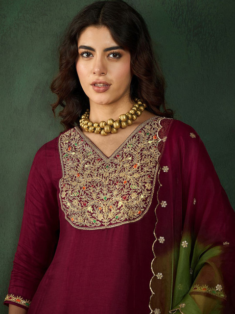 Sangria Embroidered A-Line Kurta Sets - Image 2