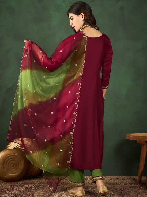 Sangria Embroidered A-Line Kurta Sets - Image 6