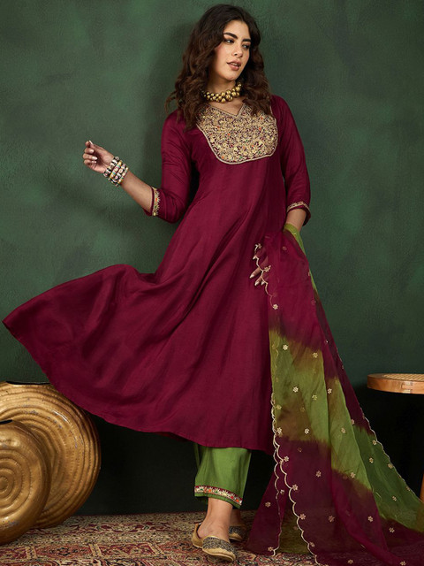 Sangria Embroidered A-Line Kurta Sets - Image 7