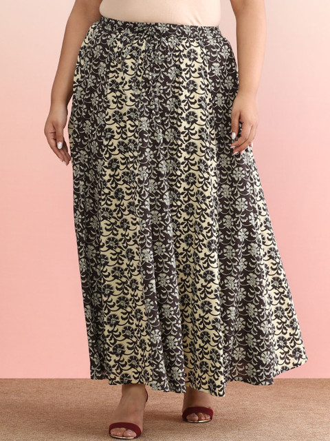 anayna Plus Size Printed Cotton Flared Maxi Skirt