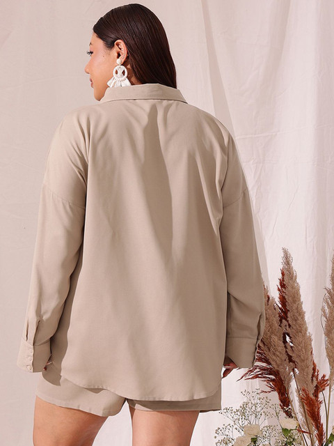 CURVY STREET Plus Size Long Sleeves Shirt With Shorts - Image 4