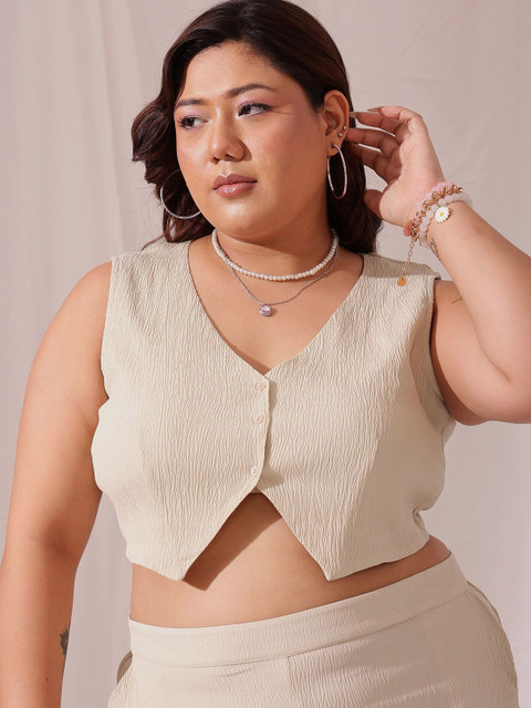 CURVY STREET Plus Size V-Neck Crop Waist Coat With Maxi Skirt Co-Ords - Image 2