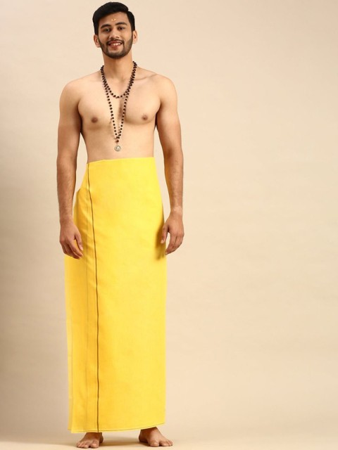 Ramraj Men Cotton Solid Single Layer Dhoti With Border