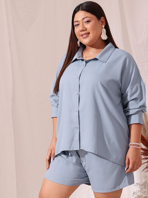 CURVY STREET Plus Size Long Sleeves Shirt & Shorts - Image 4