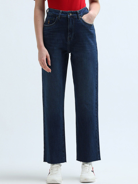 U.S. Polo Assn. Women Straight Fit High-Rise Cotton Stretchable Jeans