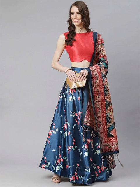 Kaizen TEXO FAB Satin Semi-Stitched Lehenga & Unstitched Blouse With Dupatta