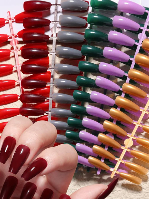 The Pink Truck Set Of 24 Reusable Artificial Nails - Maroon & Brown