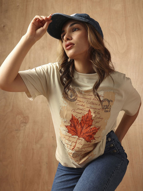 The Roadster Lifestyle Co. Women Typography Printed Round Neck Cotton Oversized T-Shirt