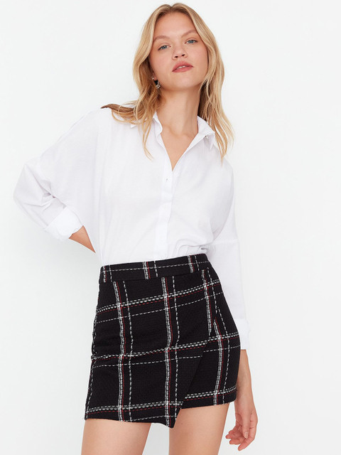Trendyol Pure Cotton Checked Straight Mini Skirts