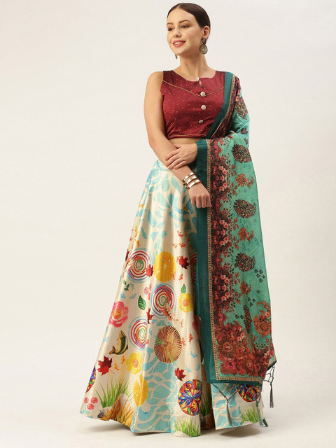 Kaizen TEXO FAB Floral Printed Semi-Stitched Lehenga & Unstitched Blouse With Dupatta