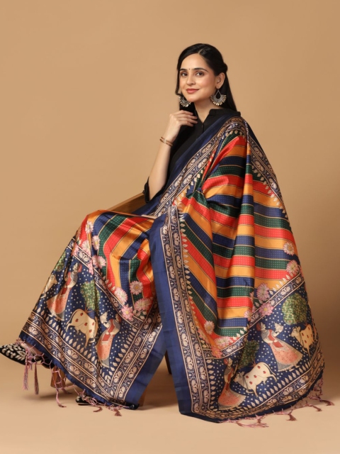 Kaizen TEXO FAB Ethnic Motifs Printed Assam Silk Tasselled Dupatta - Image 5