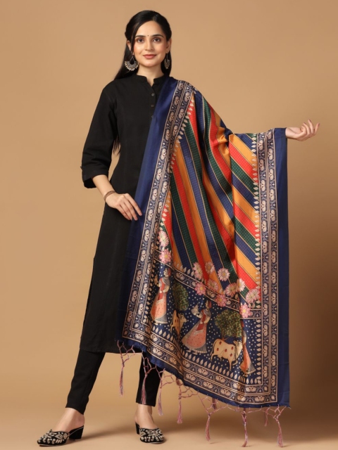 Kaizen TEXO FAB Ethnic Motifs Printed Assam Silk Tasselled Dupatta