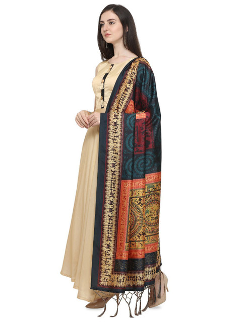 Kaizen TEXO FAB Ethnic Motifs Printed Assam Silk Tasselled Dupatta - Image 3