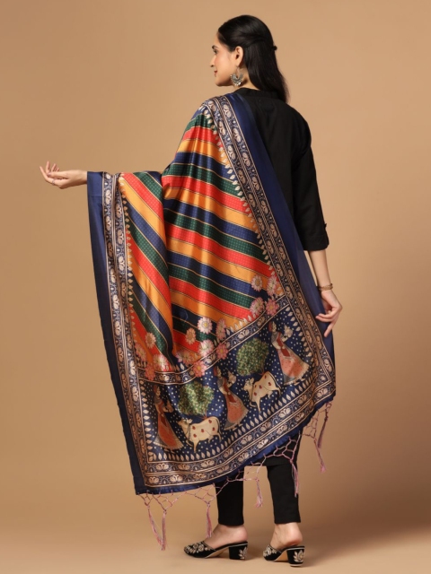 Kaizen TEXO FAB Ethnic Motifs Printed Assam Silk Tasselled Dupatta - Image 4
