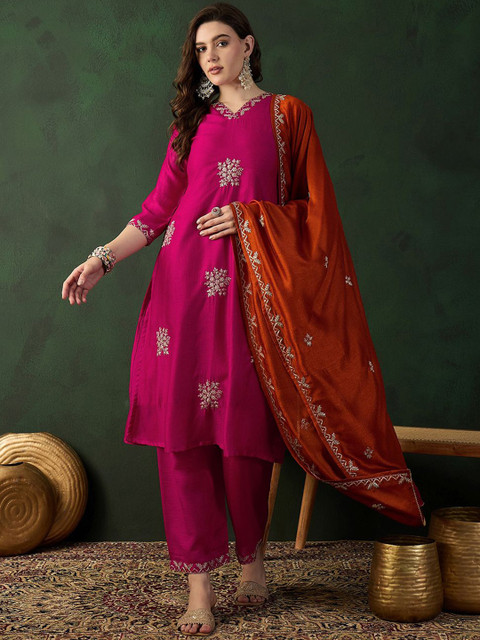 Sangria Embroidered Kurta Set With Dupatta