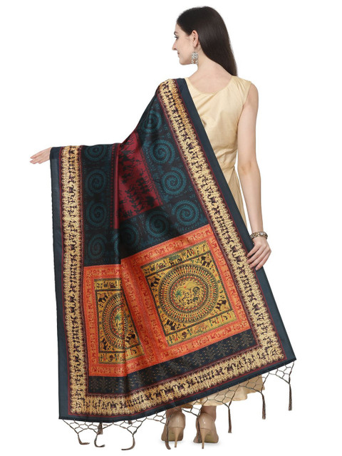 Kaizen TEXO FAB Ethnic Motifs Printed Assam Silk Tasselled Dupatta - Image 4