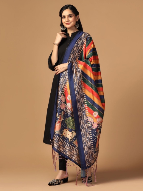 Kaizen TEXO FAB Ethnic Motifs Printed Assam Silk Tasselled Dupatta - Image 3