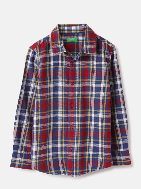 United Colors of Benetton Boys Spread Collar Tartan Checked Cotton Casual Shirt