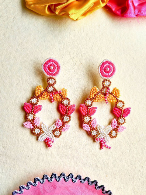 Sangria Beaded Bohemian Floral Drop Earrings