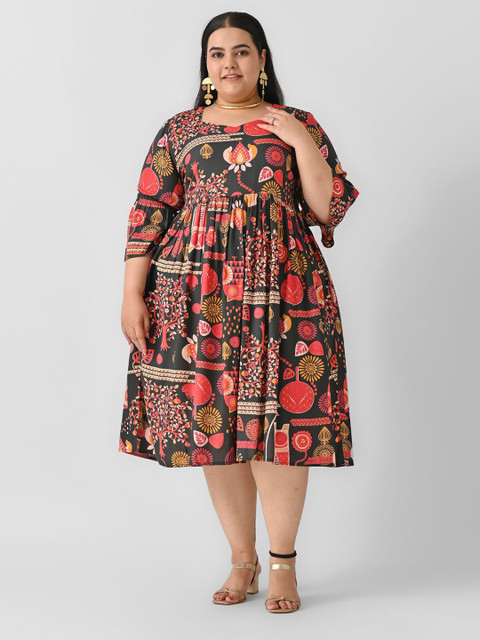 Shape of me by Rustorange Plus Size Abstract Empire Midi Dress
