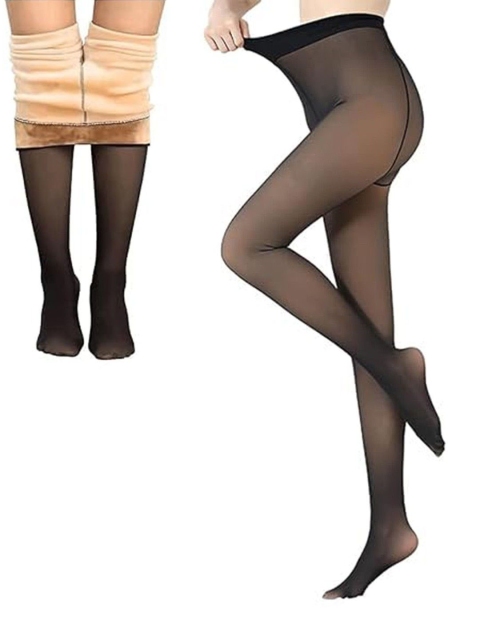 CareDone Women High Waist Stretchable Fleece Thermal Winter Dual Tone Stocking - Image 2
