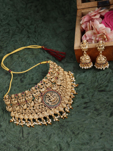 PANASH Gold-Plated Stones Studded Jewellery Set