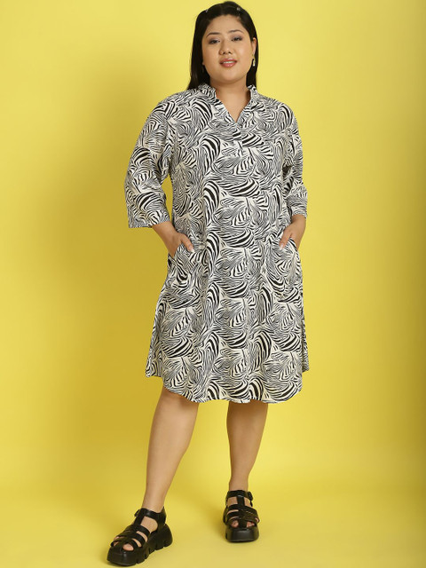 theRebelinme Women Plus Size Abstract Printed A-Line Midi Dress