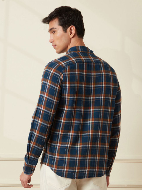 WROGN Men Comfort Spread Collar Tartan Checked Cotton Casual Shirt - Image 4
