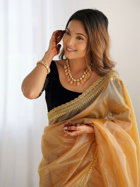 Mitera Women Sequinned Net Saree With Blouse Piece - Image 6