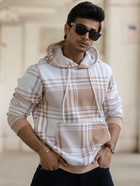 Powerlook Men Checked Hooded Casual Sweatshirt